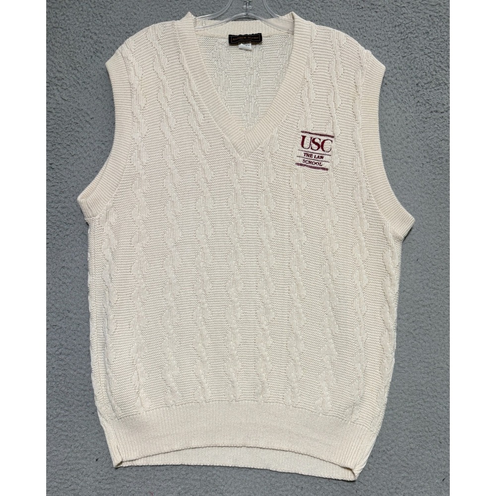 Vintage Andrew Rohan USC Trojans Law School Oversized cable knit vest Mens M